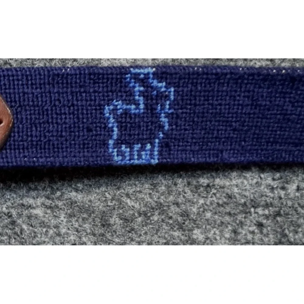 Smathers & Branson needlepoint belt 38 Navy Blue Mountain Goat Ram USA Made